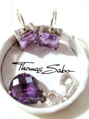 Thomas Sabo SET Amethyst Earrings Pendant 925 Sterling Sterling HTF